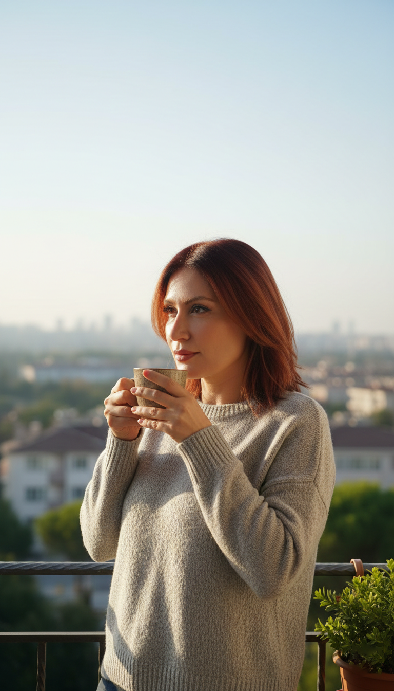 Sıdıka Boyacıoğlu açık havada kahve içerken